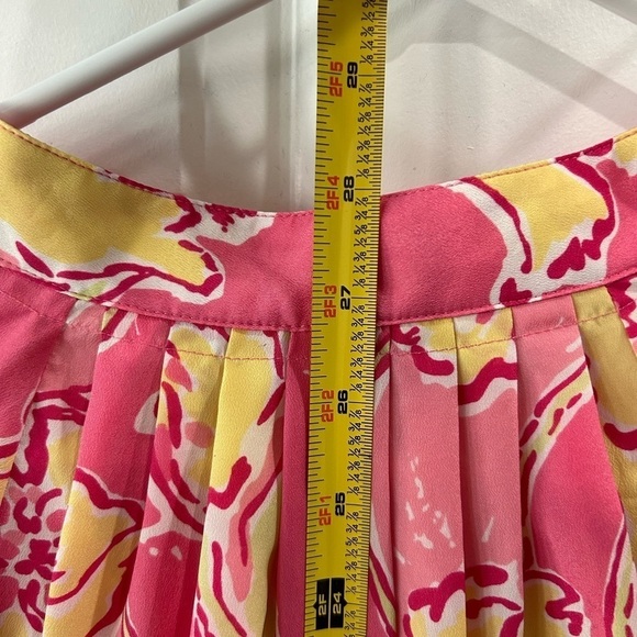 Lilly Pulitzer Elsa Daylily Silk Blouse Top Pink Yellow Floral Size S Popover - Picture 7 of 7